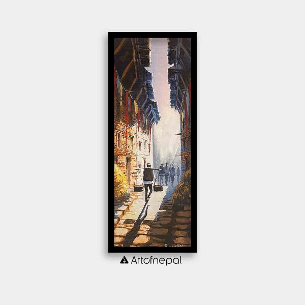 AASY19 - A small abstract painting of the streets in Nepal