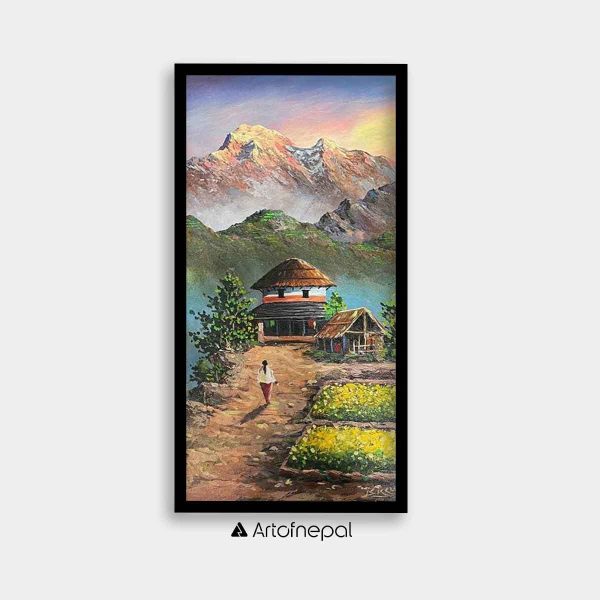 ALBT44 - Sunrise over Mt.Annapurna and Nepali house
