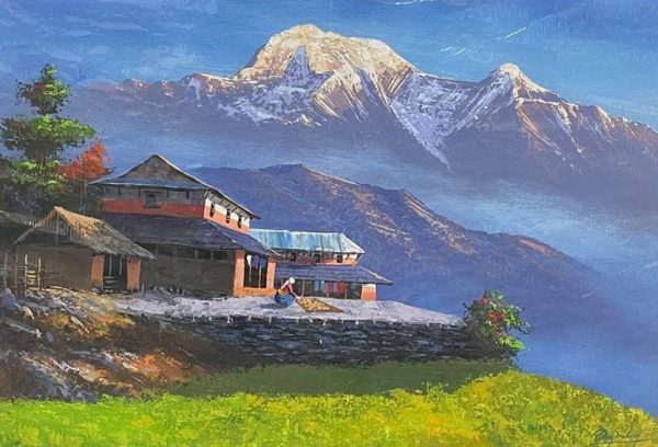 ALOM114 - Traditional Nepali house near mountain range