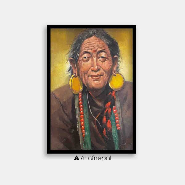UNAP27 - A beautiful abstract painting of an elder nepali woman