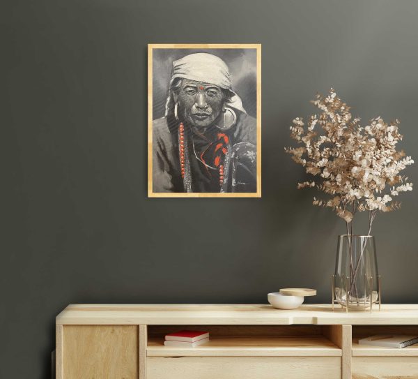 UNAP28 - Black and white abstract painting of a nepali woman