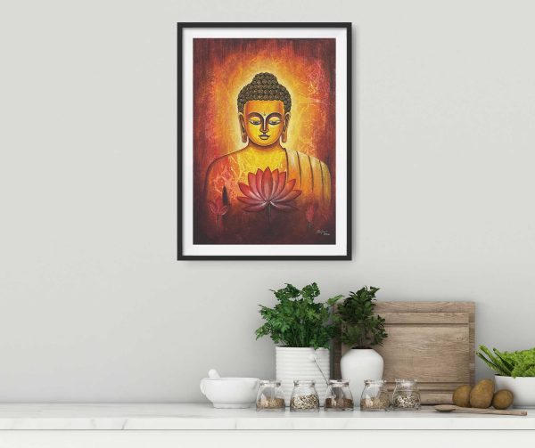 UNAP31 - An acrylic painting of Lord Buddha and lotus