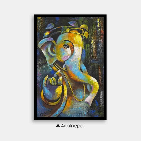 AAJT05 - A colourful abstract painting of Lord Ganesh