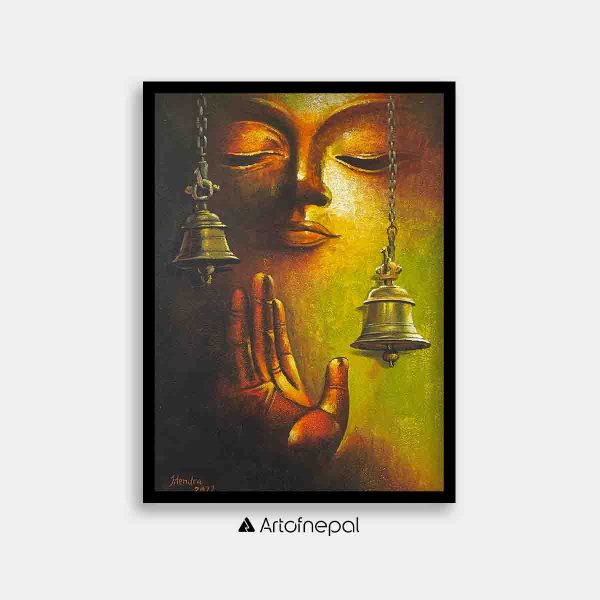 AAJT03 - A peaceful painting of Buddha with bells