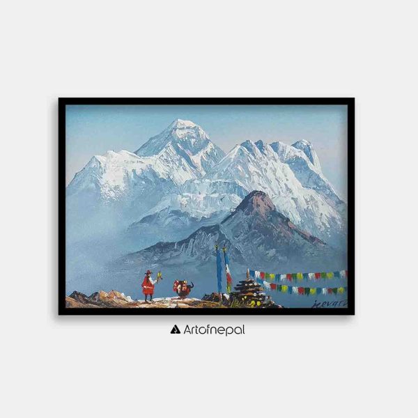 ALJC58 - Snow capped Mt.Everest infront of a Sherpa