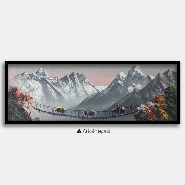 ALJC65 - Snow capped Mt.Everest, Ama Dablam Behind a small Bridge