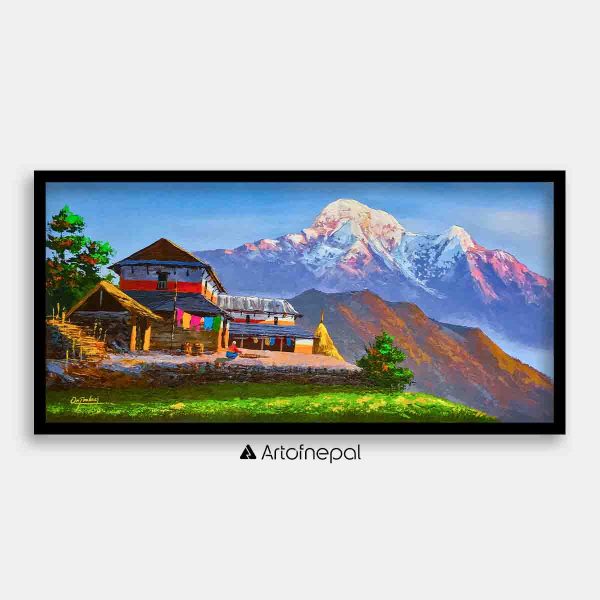 ALOM12- View of Mt.Annapurna and Traditional Nepali house