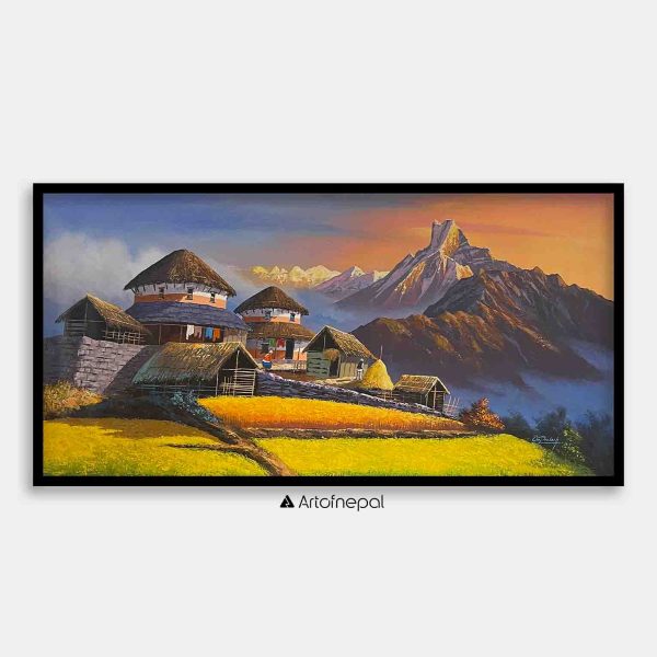 ALOM133 - Sunset over Machhapuchhre and a small Village
