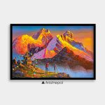 ALOM34- Sunrise over Mt. Everest with Traveller and Stupa
