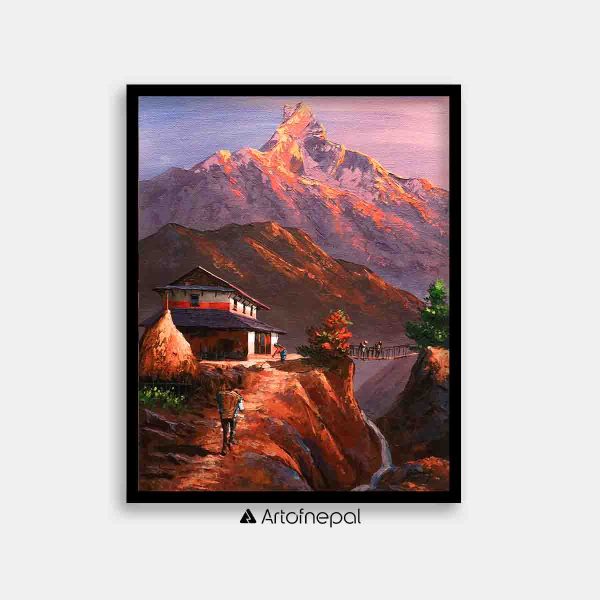 ALOM55 - Sunset on Machhapuchhre and Nepali village
