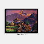 ALOM62- Sunset over Machhapuchhre and small village