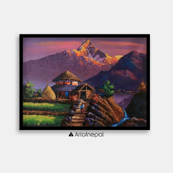 ALOM62- Sunset over Machhapuchhre and small village