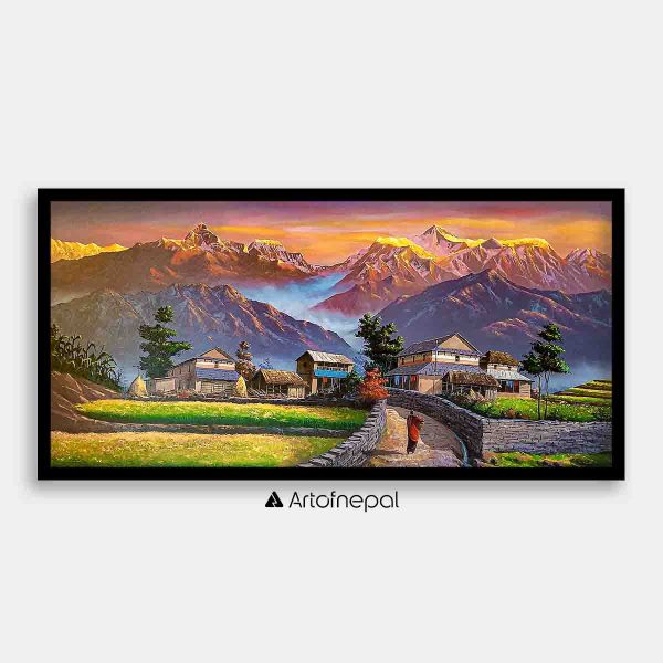 ALOM77 - Sunrise over Annapurna range, Hills and village