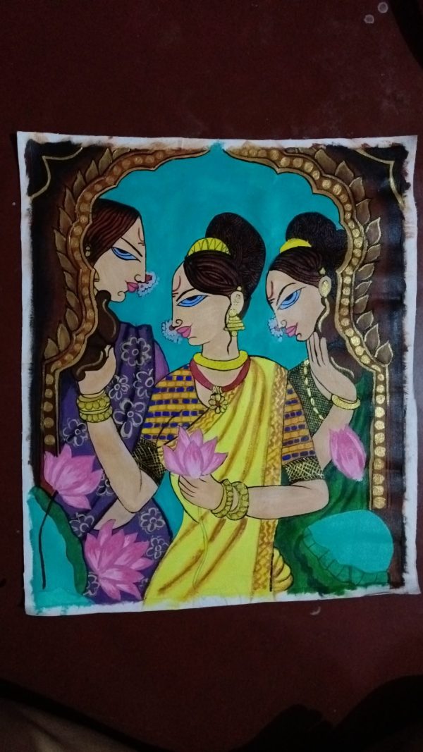 Three Girls mithila painting