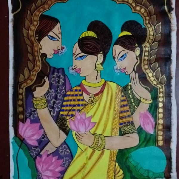 Three Girls mithila painting